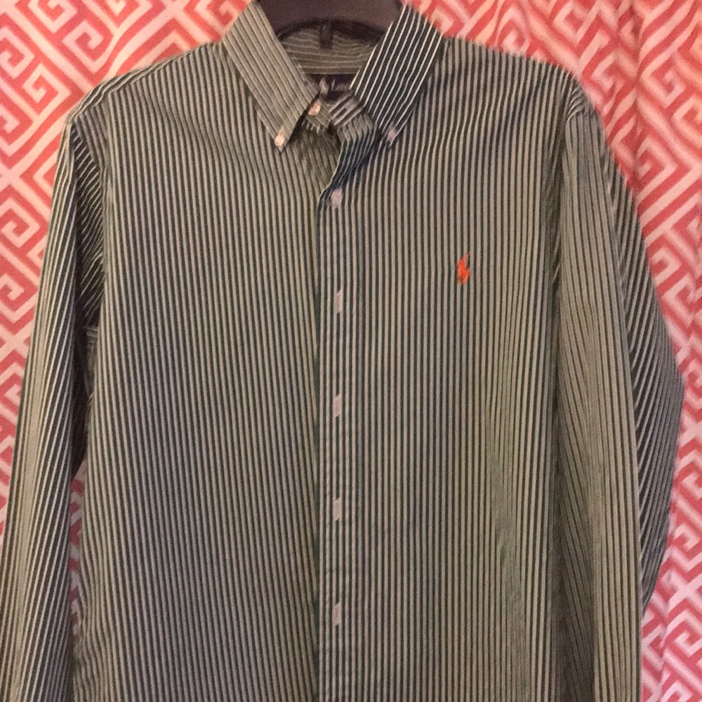 Ralph Lauren men’s long sleeve green striped shirt